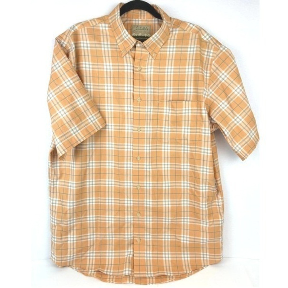 Cabela's Button Down Shirt Orange Plaid Outfitter Series Men Large Tall